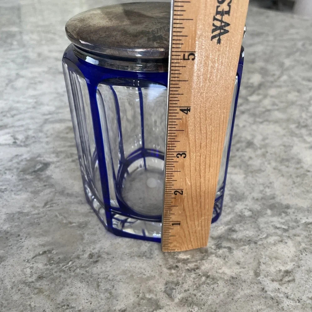 Lappas Hand Blown & Cut Crystal Cobalt Blue Glass Jar Heavy 5